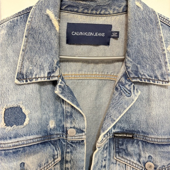 Calvin Klein Jeans Distressed Blue Denim Jacket - Picture 8 of 10